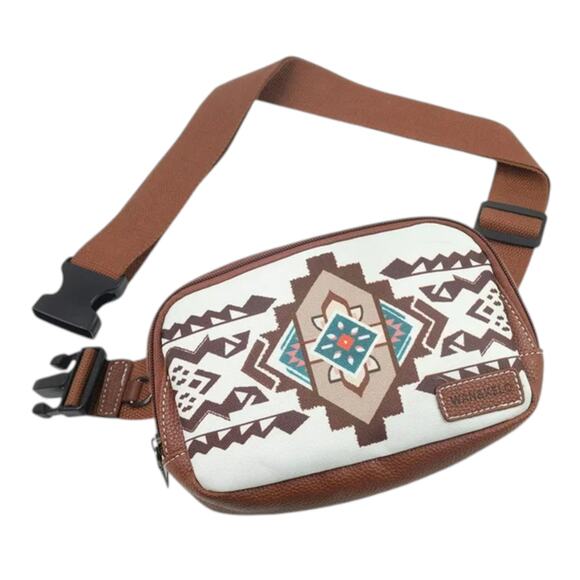 Aztec Print Crossbody Bag Set Canvas White Brown 2pc Western Style NWT Boho - Picture 3 of 6